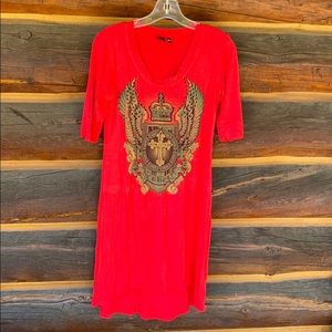 Red t-shirt dress with crown design